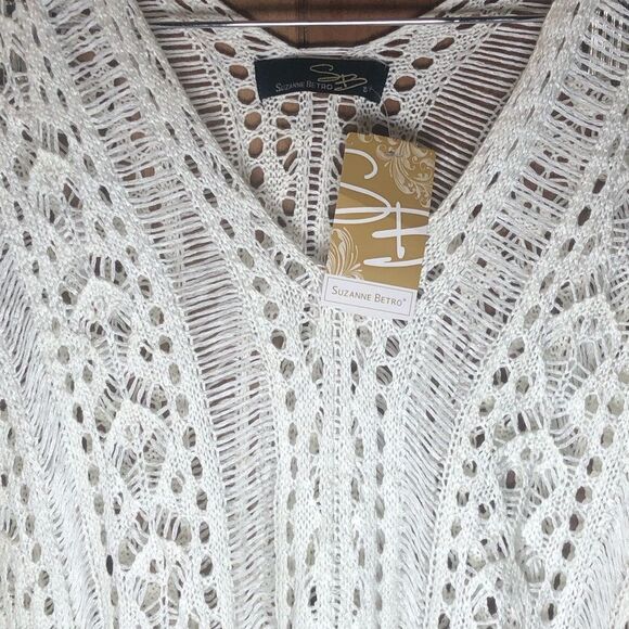 Suzanne Betro White Crochet Swim Coverup with Tassels - Picture 4 of 10